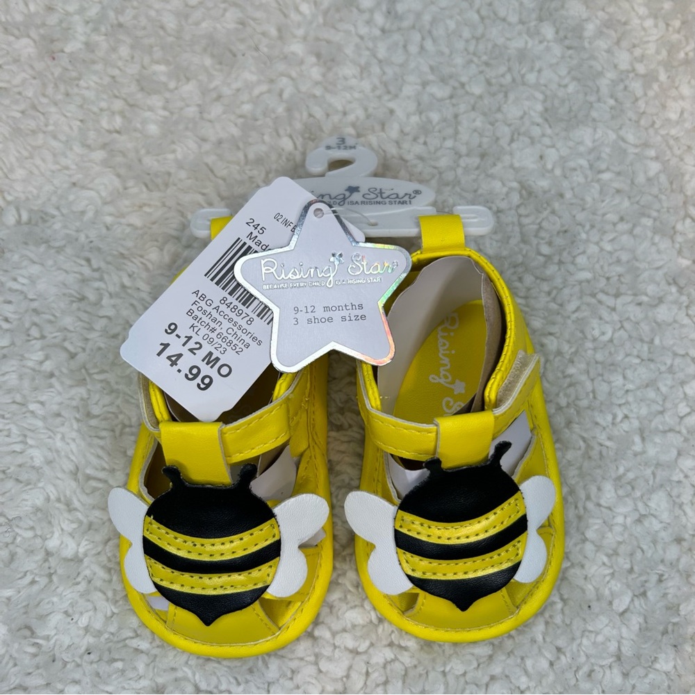 Rising Star Yellow Bumble Bee Baby Sandals NWT 9-12 Months - Picture 3 of 9